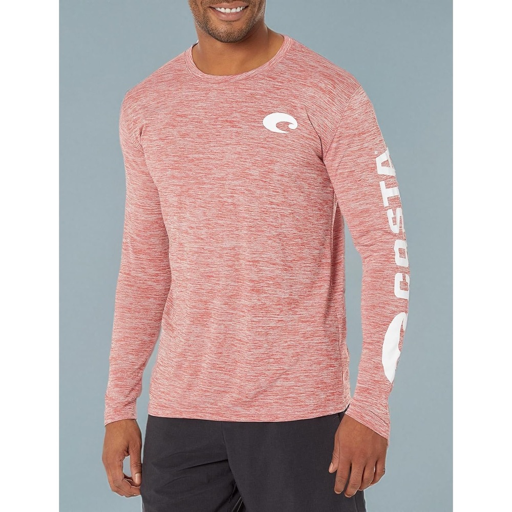 Costa Del Mar Red Heathered UPF 50 LongSleeve Technical Crew Performance Shirt S